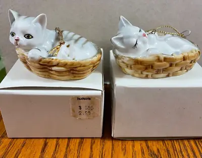 Buy Vtg 1980s Pair Of Bone China Cats In Baskets • 14.41£