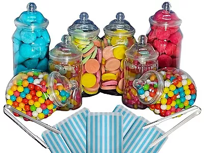 Buy 8 Assorted Plastic Sweet Jars 2 Tongs 50 Bags TWO STYLES OF LID Candy Buffet • 14.24£