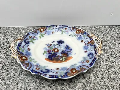 Buy Antique Canton Group Polychrome Ironstone Serving Plate With Handles Blue Floral • 30£
