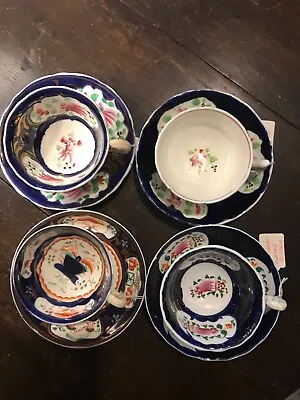 Buy Gaudy Welsh Pottery, Antique Set Of Four Individual Designed Cups And Saucers • 150£