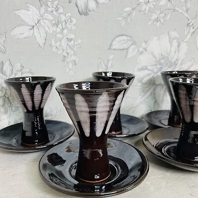 Buy Hastings Pottery Cup & Saucer X 5 D E Lucas Studio 60s 70s Vtg Drip Glaze • 23.88£