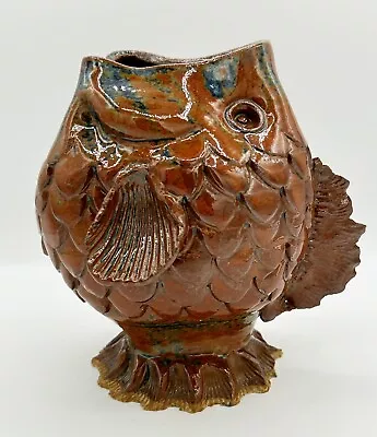 Buy Art Pottery Stoneware Fish Vase Sculpture Fin Base Open Mouth Glazed • 38.43£