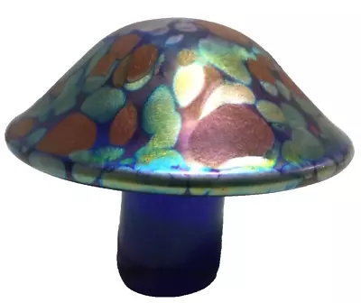 Buy Vintage Glass Mushroom Figurine Paperweight Blue Iridescent Collectable 7cm Tall • 50£