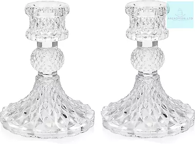 Buy Glass Candlestick Holder, Clear Taper Candle Holders, Crystal Glass Candle For • 13.38£