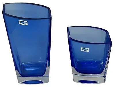 Buy Lot Of 2 Vintage Nuutajärvi Finland Navy Blue Art Glass Vases Excellent Shape • 66.02£