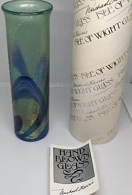Buy Vintage Isle Of Wight Blue Green Michael Harris Cylinder Golden Peacock Vase • 30£