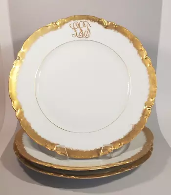 Buy 19th C. Haviland Hand Painted Gilt Gold Monogram 3 Dinner Plates C 1893 • 75.28£