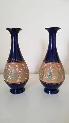 Buy Pair Of Royal Doulton Lambethware Slater Vases 7462 Circa 1900 • 35£