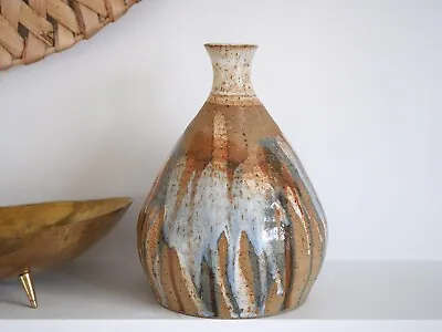 Buy Vintage Studio Art Pottery Bud Vase Brown Multicoloured Earthy Drip Glaze Signed • 195£