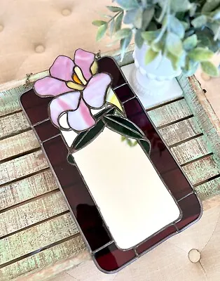 Buy Vintage Leaded Glass,  Metal Glass, Stained Glass Floral Mirror, Sun Catcher • 80.91£