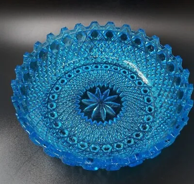 Buy Vintage Sowerby Glass 'Hob & Button' Electric Blue Bowl #2266  18.75cm Diameter • 15.95£