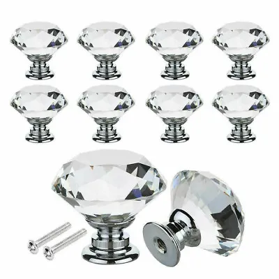 Buy 8X 40MM Crystal Diamond Door Knobs Transparent Glass Clear Cabinet Drawer Handle • 10.99£