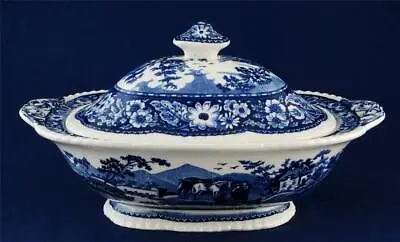 Buy Royal Cauldon Native Blue & White Oval Vegetable Bowl W Lid China England • 90.09£