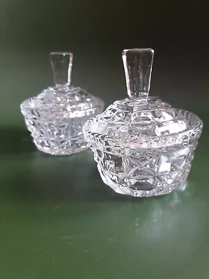 Buy 2 X Pressed Glass Lidded Trinket Pots Libochovice Pattern 1473 Art Deco • 18£