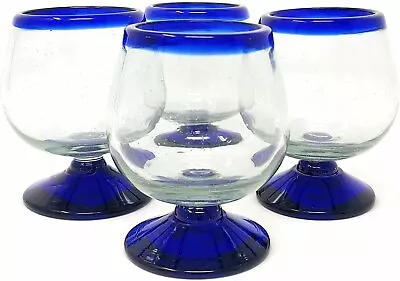 Buy Cobalt Blue Rim Cognac Snifter Tequila Glasses - Set Of 4 (7 Oz Each) • 37.79£