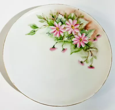 Buy Antique Bavarian Porcelain Hand Painted White-Ware Plate Pink Daisies  6” • 13.52£