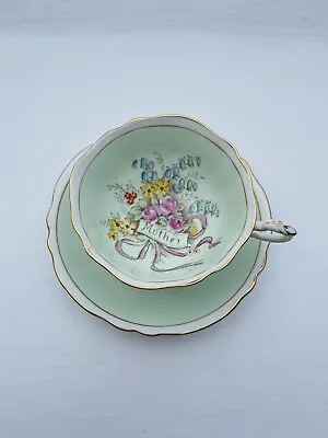 Buy Paragon China Mother Cup Saucer Floral Bouquet Green Ribbon Double Warrant • 22£