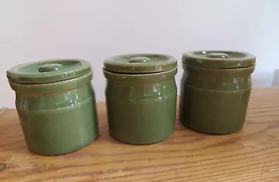 Buy VINTAGE 3 X  Green Stoneware Storage Spice Jar 4  High With Lid • 12£