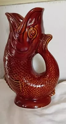 Buy Vintage Fish Jug Vase Devon Dartmouth Pottery Treacle Brown Glazed Gurgling 23cm • 6.50£