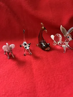 Buy 4 Small Glass Animal Figures, Cat, Seal, Rabbit, Elephant Murano? Pirelli?  • 20£