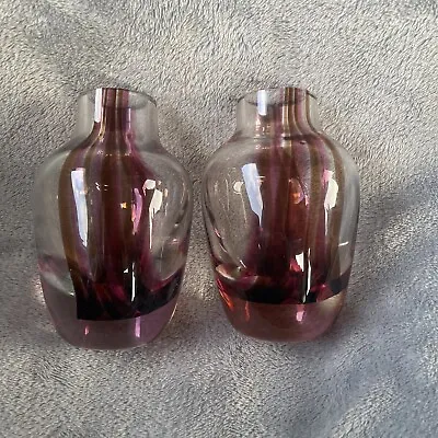 Buy 2x Vintage Caithness Oban Style Glass Bud Vase Red Brown Ribbon 5” High • 10£