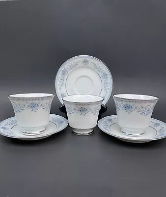 Buy 3 NORITAKE BLUE HILL Fine China Footed  Coffee Tea Cup And Saucer Sets Floral • 28.54£