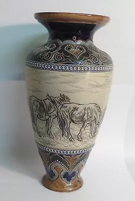 Buy 19thc Doulton Lambeth Hannah Barlow Stoneware Vase Decorated With Horses A/f • 99.99£