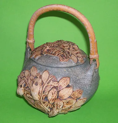 Buy Bernard Rooke Studio Pottery Suffolk - Raised Owl Design Cane Handled Lidded Pot • 65£