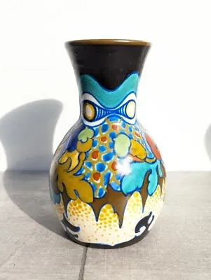 Buy Antique Gouda Holland Vase Corona Pattern Studio Art Pottery Hand Painted Retro • 80£