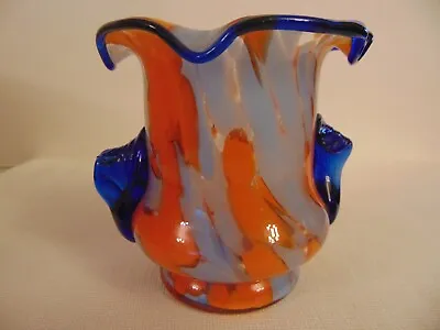 Buy Antique Czechoslovakia Cobalt Blue Applied Handles Hand Blown End Of Day Vase • 19.25£