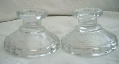 Buy Pair Of  Pressed Glass  Fluted Edge Candle Holders/sticks 6cms Tall. • 8£