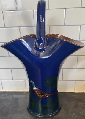 Buy 27cm Devon Ware Torquay Stunning Cobalt Blue Pheasant Handled Fluted Vase • 24.95£