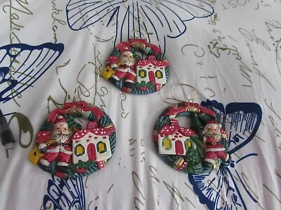 Buy 3 Ceramic/pottery Santa Claus Themed Christmas Tree Decorations  • 7£