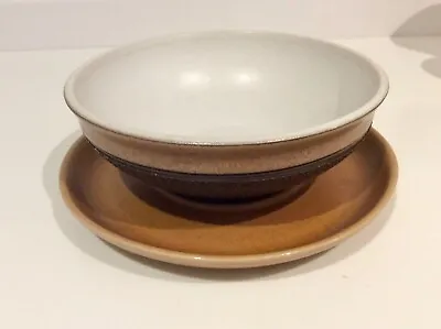 Buy Lovely Denby Langley  Stoneware Cotswold Soup Bowl + Saucer Cereal 2 Tone Brown • 7£