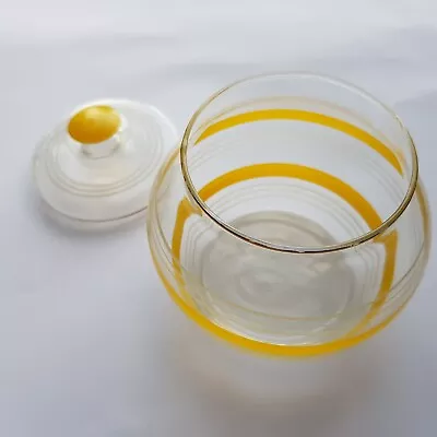 Buy Glass Apothecary Jar Pot Yellow Ring Art Deco 7cm Lid VTG Early 20th Century • 26.50£
