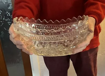Buy Vintage Super Large Glass Centrepiece Oval Shaped Dish / Fruit Bowl. 29x15x18cm • 17£