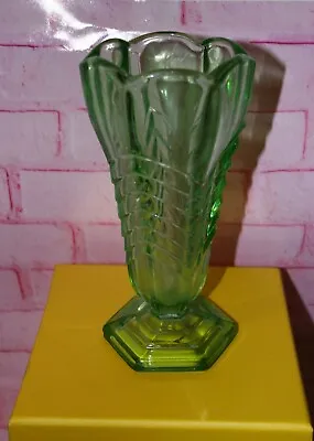 Buy Davidson Art Deco Green Vaseline Glass Vase 1930's • 25£