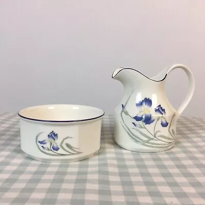Buy Royal Doulton Minerva Milk Cream Jug Sugar Bowl Set Fine China Iris White Blue • 6.99£