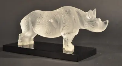 Buy Lalique Crystal Frosted Glass Majestic Rhinoceros On Black Base Figurine • 966.88£