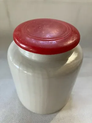 Buy Vintage Stoneware Ceramic Mustard Storage Jar With Red Plastic Lid VGC • 12£