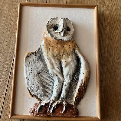 Buy Vintage Handmade Pottery OWL Wall Plaque In Wooden Frame • 60£
