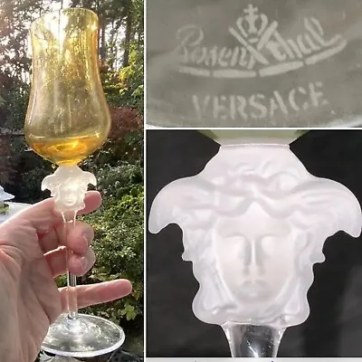 Buy ONE RARE Rosenthal Versace Frosted MEDUSA 8 1/2” AMBER GRAPPA WINE GLASS SIGNED • 185£