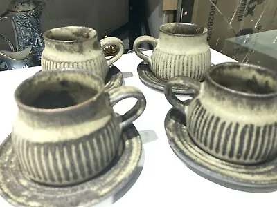 Buy 4 X Vintage Studio Tremar Pottery Short Coffee  Mugs Cups & Saucers • 29.99£