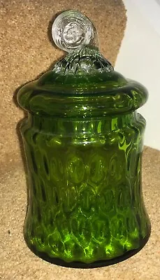Buy Vintage Empoli Possibly  Green Glass Lidded Jar Clear Swirl Finial • 30£