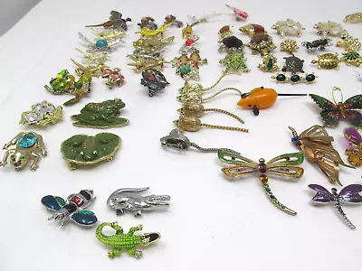 Buy Vintage Miniature Animals Brooch's Bugs Horses Frogs Turdles Lot 94 Pieces • 47.24£