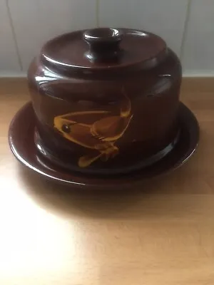 Buy Vintage Brown Glazed Pottery Cheese Cloche Complete Has Bird Decoration (VGC) • 2.50£