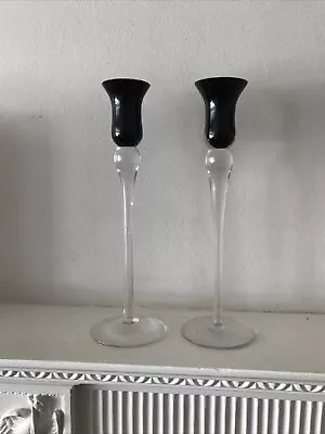 Buy Pair Of Glass Candlesticks 25cms Tall • 5.99£