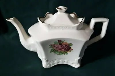Buy Arthur Wood Monarch Tea Pot Ironstone Teapot White And Gold Pink & Yellow Roses • 54.95£