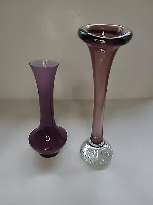 Buy 2 PC Lot Vintage Amethyst Purple Glass Vases Bulcanite Bud Stem Vase • 23.93£