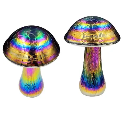 Buy Neo Art Glass Handmade Rainbow Iridescent Mushroom Decor Ornament Paperweight • 29.99£